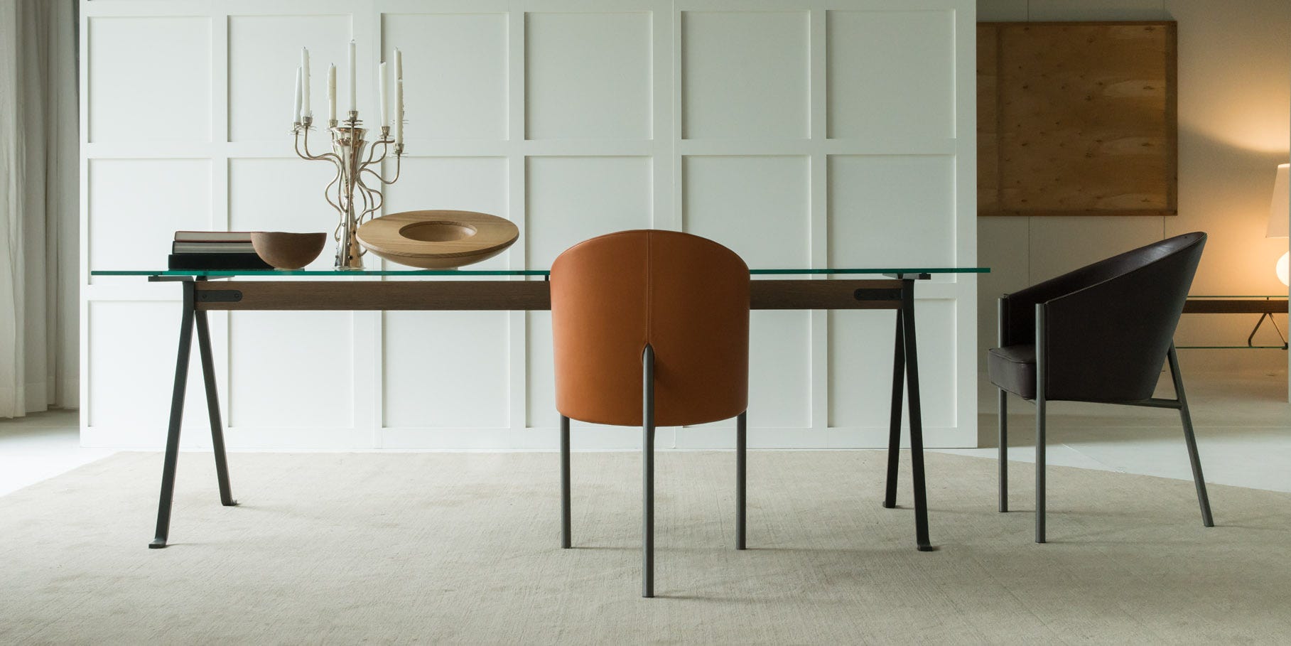 Driade Indoor - Frate Table design Enzo Mari with Costes chair design Philippe Starck